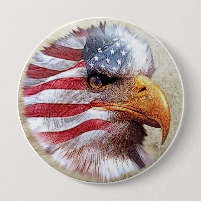 Badge Rond 10 Cm 4 juillet drapeau et Eagle (Devant)