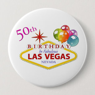 Badge Rond 10 Cm 50ème Las Vegas Anniversaire énorme, bouton rond d