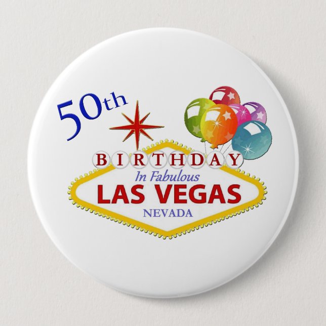 Badge Rond 10 Cm 50ème Las Vegas Anniversaire énorme, bouton rond d (Devant)