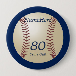 Badge Rond 10 Cm 80 ans, Baseball sur Blue Button Pin