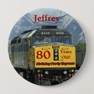 Badge Rond 10 Cm 80 ans, train ferroviaire Anniversaire Bouton Pin
