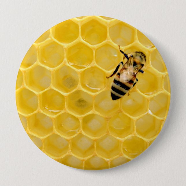 Badge Rond 10 Cm abeille et nid d'abeille (Devant)
