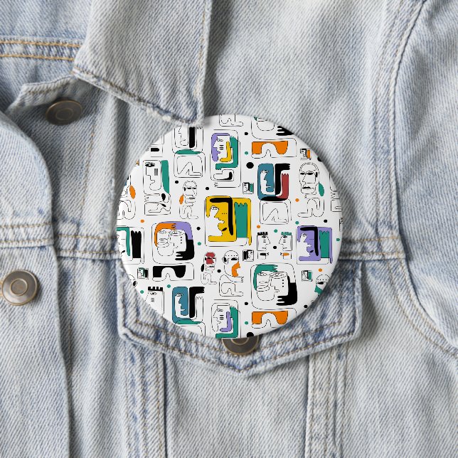 Badge Rond 10 Cm Abstrait maya anciens visages motif 1 (En situation)