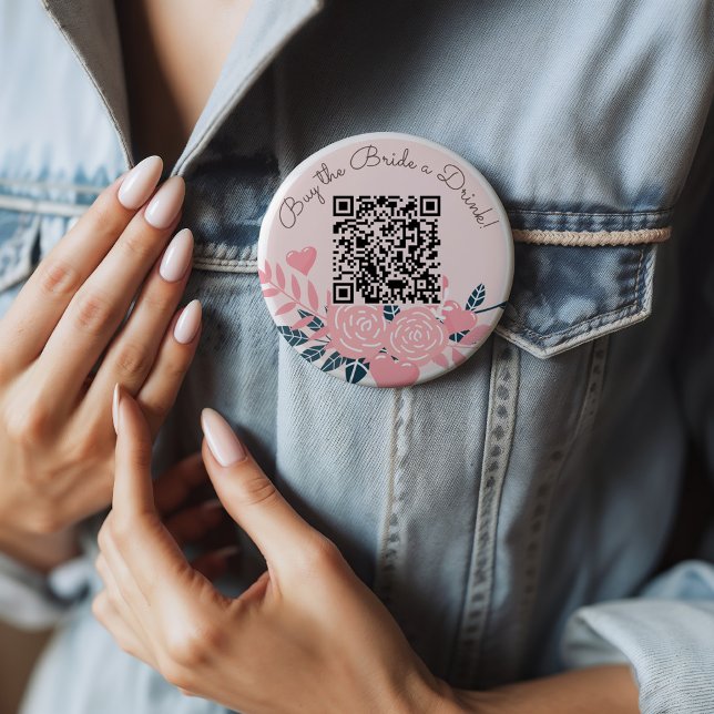 Badge Rond 10 Cm Acheter à la mariée une boisson venmo qr code (Cute button for the bride-to-be, scannable qr code so the guests can buy the bride a drink)