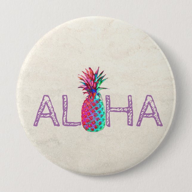 Badge Rond 10 Cm Adorable Aloha Hawaiian Pineapple (Devant)