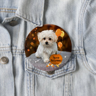 Badge Rond 10 Cm Adorable chiot maltais fête le bouton d'Halloween