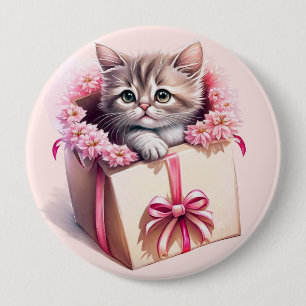 Badge Rond 10 Cm Adorable Kitten dans une boîte Cadeau d'anniversai
