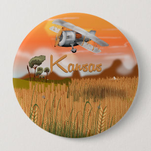 Badge Rond 10 Cm "Affiche de voyage de champ de blé vintage Kansas"