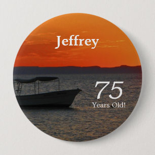 Badge Rond 10 Cm Âgé De 75 Ans, Pêche Bouton À Bateau