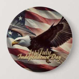 Badge Rond 10 Cm Aigle du 4 juillet avec drapeau américain