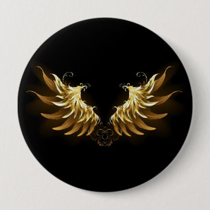 Badge Rond 10 Cm Ailes d'Ange d'or sur arrière - plan noir