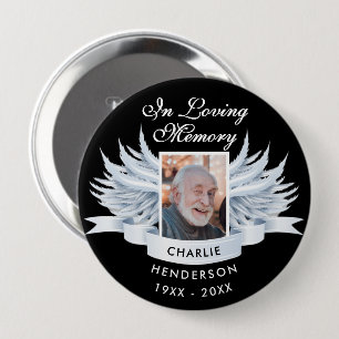 Badge Rond 10 Cm Ailes d'ange Photo Souvenir affectueux Funérailles