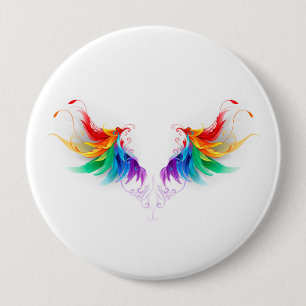 Badge Rond 10 Cm Ailes fluffy arc-en-ciel