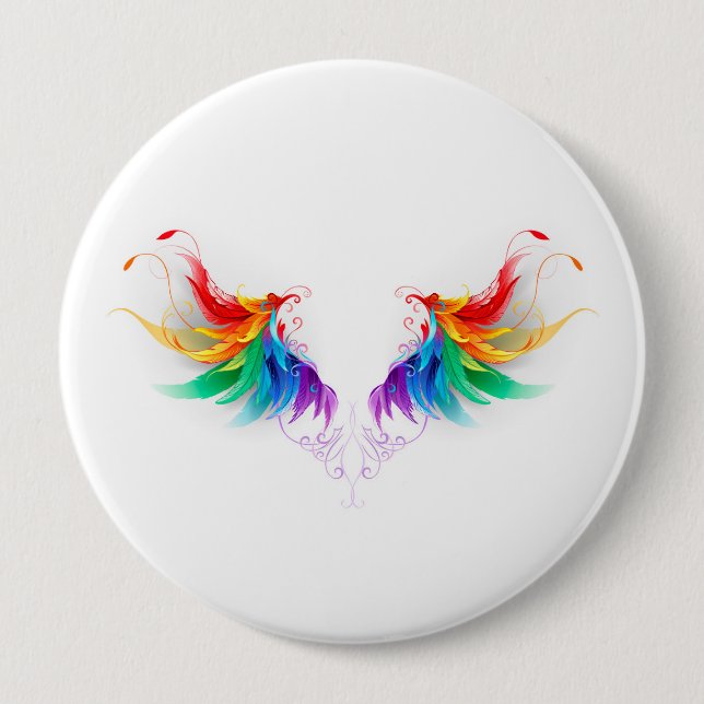 Badge Rond 10 Cm Ailes fluffy arc-en-ciel (Devant)