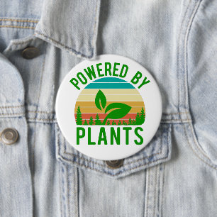 Badge Rond 10 Cm Alimenté Par Plantes Funny Green Vegan Vintage co