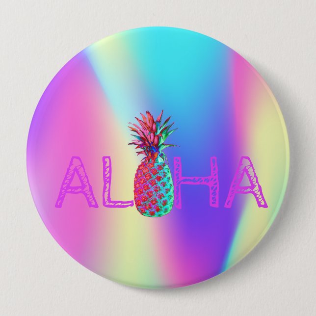 Badge Rond 10 Cm Aloha Hawaiian Pineapple Holographic (Devant)