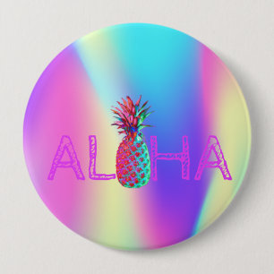 Badge Rond 10 Cm Aloha Hawaiian Pineapple Holographic