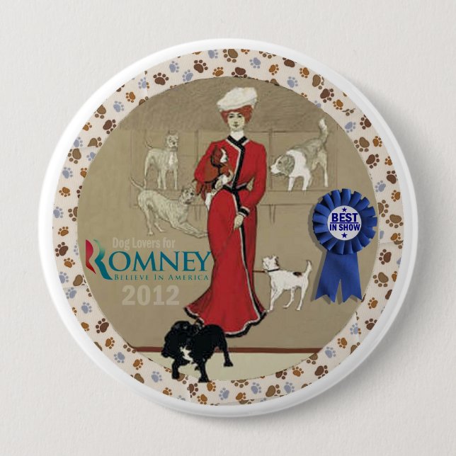 Badge Rond 10 Cm Amoureux de les chiens pour Romney (Devant)
