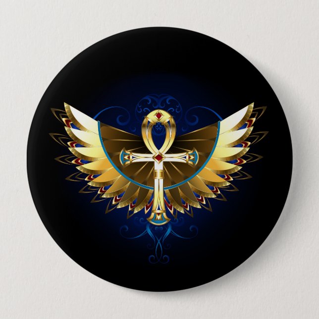 Badge Rond 10 Cm Ankh or avec ailes (Devant)