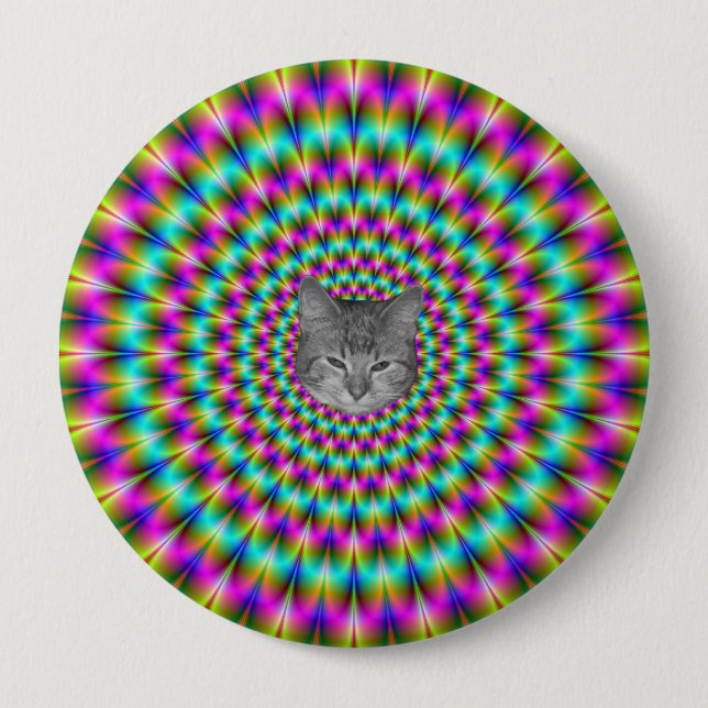 Badge Rond 10 Cm Anneaux roses et verts + Chat (Devant)