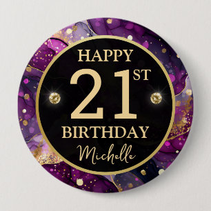 Badge Rond 10 Cm Anniversaire Agate Or Violet Glam