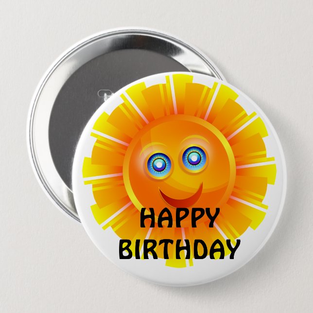 Badge Rond 10 Cm ANNIVERSAIRE : Anniversaire soleil (Devant & derrière)