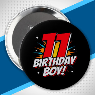Badge Rond 10 Cm Anniversaire de Superhero - 11 ans - 11e anniversa