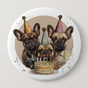 Badge Rond 10 Cm Anniversaire Français Bulldogs Casquettes