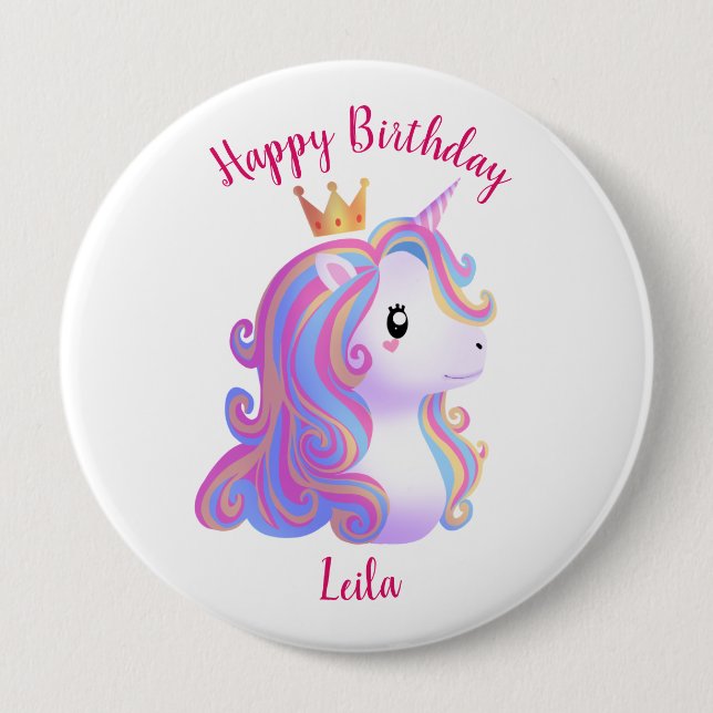 Badge Rond 10 Cm Anniversaire Licorne Fantaisiste (Devant)