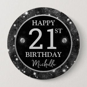 Badge Rond 10 Cm Anniversaire Mosaïque Paillettes Noires Élégantes