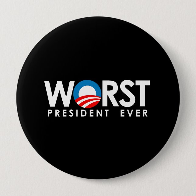 Badge Rond 10 Cm Anti-Obama - le plus mauvais blanc du Président (Devant)