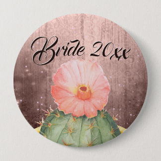 Badge Rond 10 Cm Aquarelle Orange Cactus Mariage