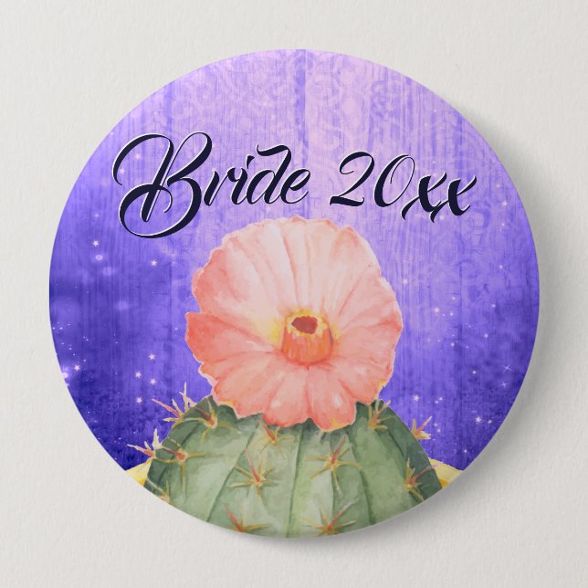 Badge Rond 10 Cm Aquarelle Orange Cactus Mariage (Devant)