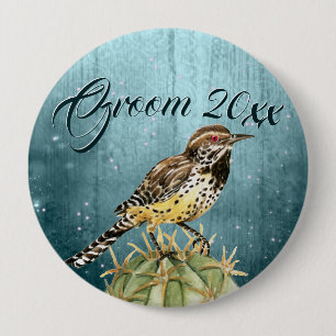 Badge Rond 10 Cm Aquarelle usée sur le Mariage Cactus