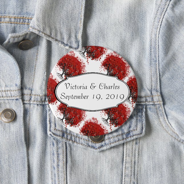 Badge Rond 10 Cm Arbre à feuilles de coeur rouge (En situation)