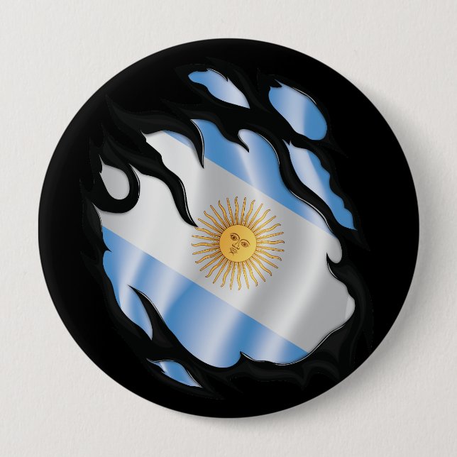 Badge Rond 10 Cm Argentine déchiré le drapeau (Devant)