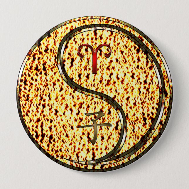 Badge Rond 10 Cm Aries et rat de feu (Devant)