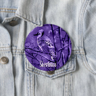 Badge Rond 10 Cm Art Abstrait Personnalisé Geai Bleu Violet
