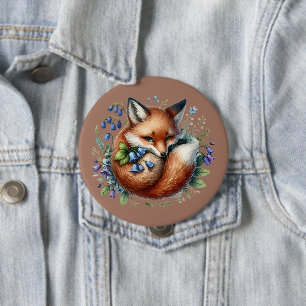 Badge Rond 10 Cm Art botanique du renard floral de la forêt
