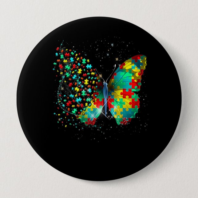 Badge Rond 10 Cm Autism Aware Puzzle Butterfly (Devant)