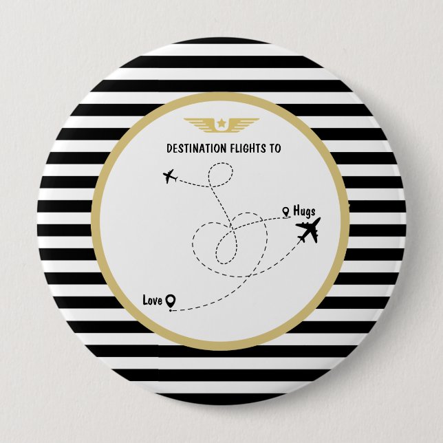 Badge Rond 10 Cm Avion de destination pilote et ailes (Devant)