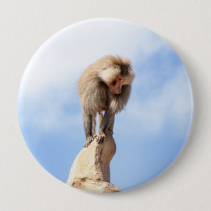 Badge Rond 10 Cm Babouin majestueux sur un sommet de montagne