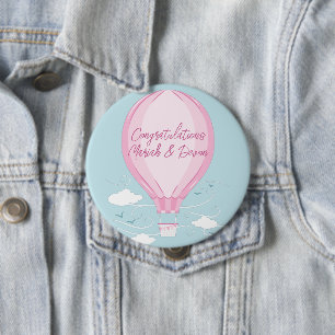 Badge Rond 10 Cm Baby shower à ballon à air chaud rose