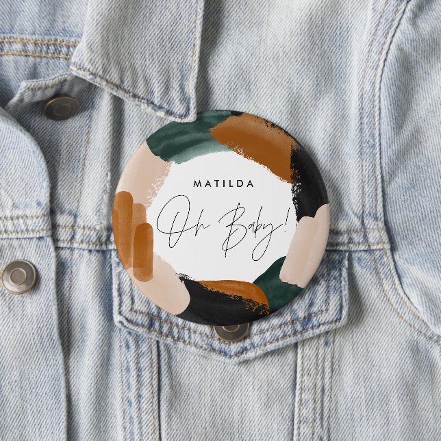 Badge Rond 10 Cm Baby shower abstrait en terre cuite verte (En situation)