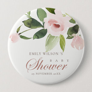 BADGE ROND 10 CM BABY SHOWER FLORAL SOLIDE ROSE ROSE DOUCE ROSE DOU