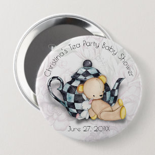 Badge Rond 10 Cm Baby shower Tea Party (ours en peluche) Bouton de 