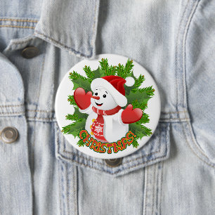 Badge Rond 10 Cm Baby Snowman avec ornement de flocons de neige en