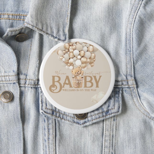 Badge Rond 10 Cm Ballons d'ours Baby shower d'attente précoce (En situation)