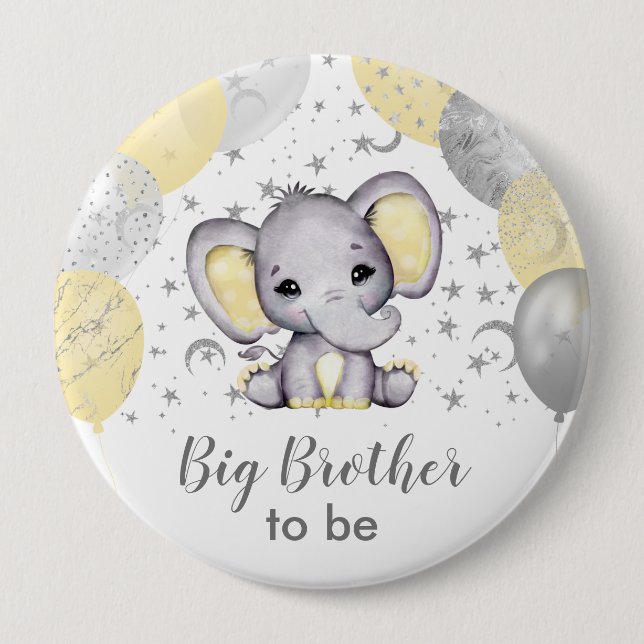 Badge Rond 10 Cm Ballons éléphants à gros frère jaune mignon (Devant)