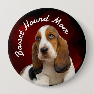 Badge Rond 10 Cm Basset Hound Mom with red background Button